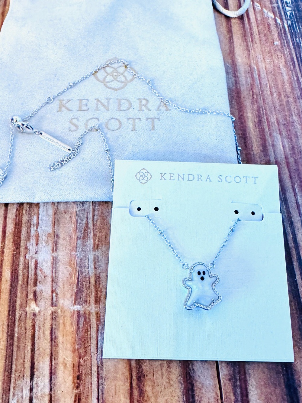 Kendra Scott White Mother-of-Pearl Ghost Reversible Necklace Silver - Picture 2 of 9